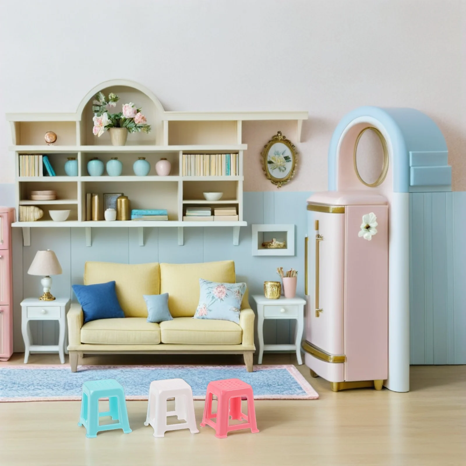 30Pcs Vintage Mini Square Stool Plastic Chair Miniature Bench Decor Dollhouse Furniture Set Photography Props Mini Bench