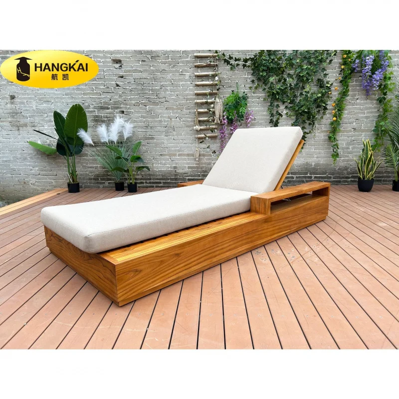 Sun Loungers,Outdoor Bed,Pool Seaside Beach Teak Solid Wood Nordic Leisure Courtyard Outdoor Resort Island Lounger Foldable