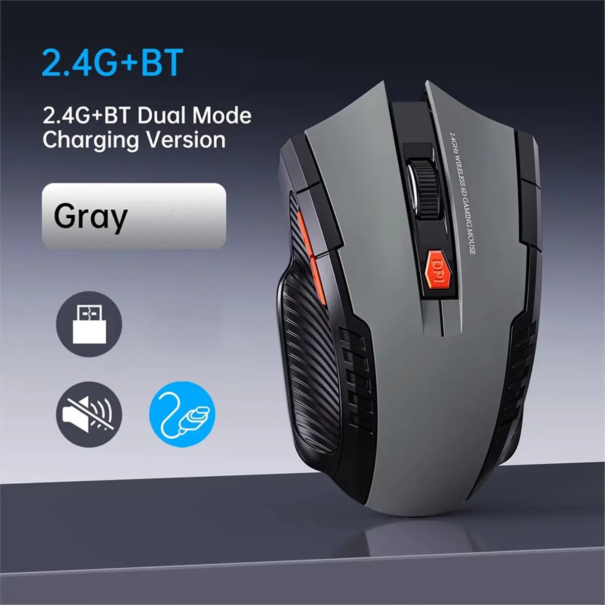 Dual Mode BT&2.4G Wireless Silent Gaming Mouse, Ergonomic 6 Button Adjustable DPI Recharge Gaming Mice for PC Notebook