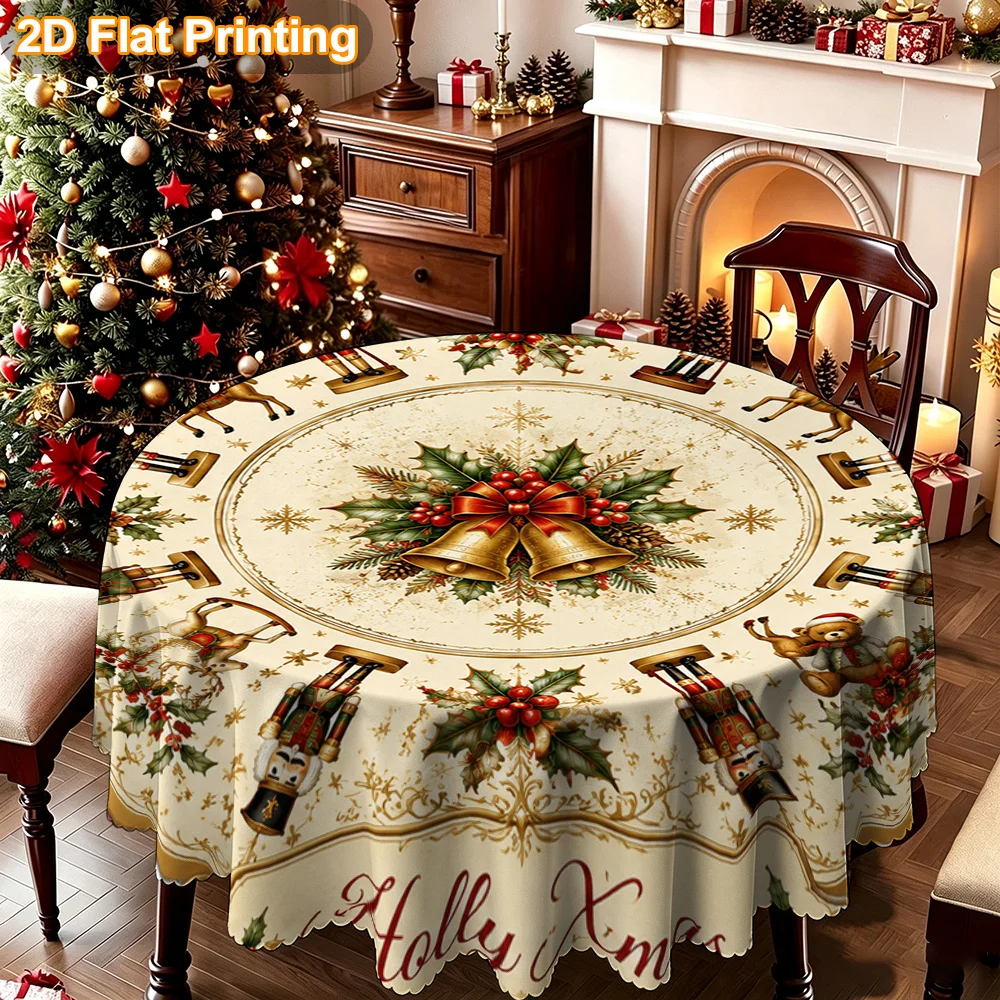 Tablecloth Christmas gift 2D graphic design. 1 piece Christmas daisy open pepper bell design round tablecloth