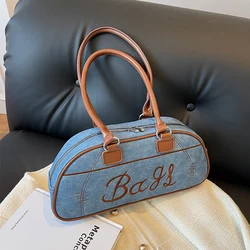 Borsa da Baseball in stile europeo e americano per donna borsa sportiva Casual con ricamo lettera Vintage borsa a tracolla di grande capacità femminile