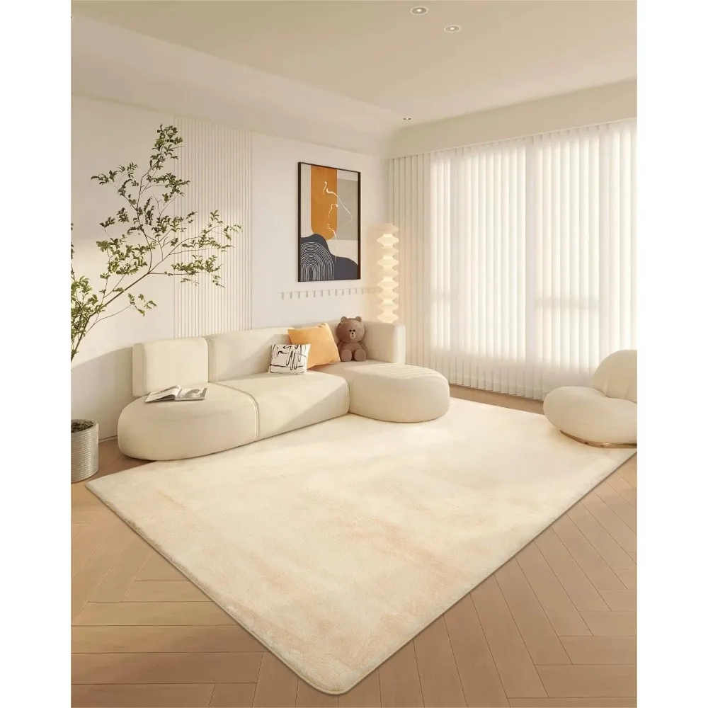سجادة أنيقة من فراء الأرنب الصناعي الناعم مقاس 6 × 9 أشعث من القطيفة البيضاء للاستخدام في غرفة المعيشة وغرفة النوم القابلة للغسل