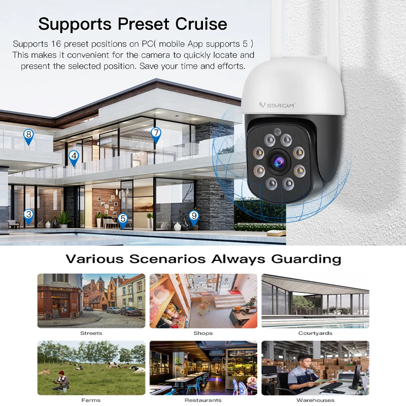 Vstarcam New Outdoor LED Lights 3MP HD Wifi IP Camera Security Systems Waterproof Dustproof Full Color Night Vision Smart Home