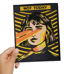 1PC Not Today Laser Eyes Girl Embroidered Patch Iron/Sew On Patches For Clothing Cap Bag Jacket DIY Gift Badge With Hot Adhesive