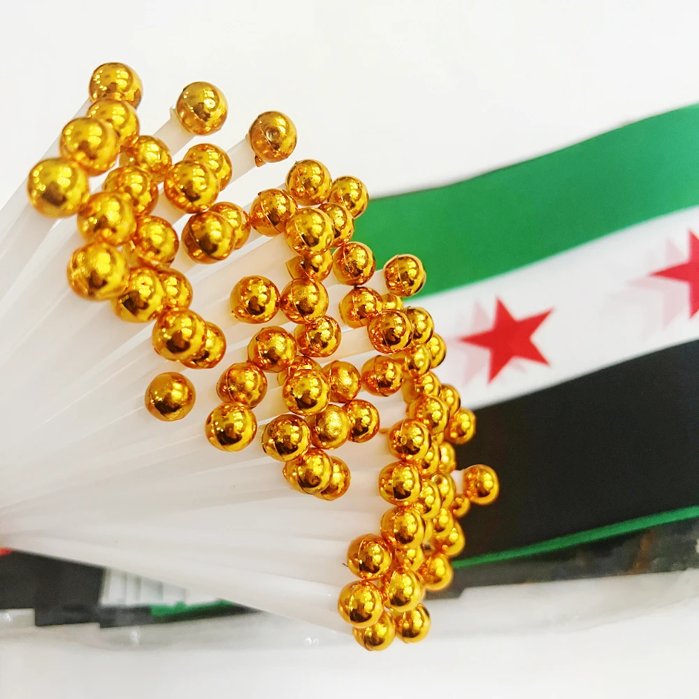 Syria Hand Flag 14x21cm Polyester Fade-Resistance Three Star The Syrian Arab Republic Syrian with Flagpole for Events