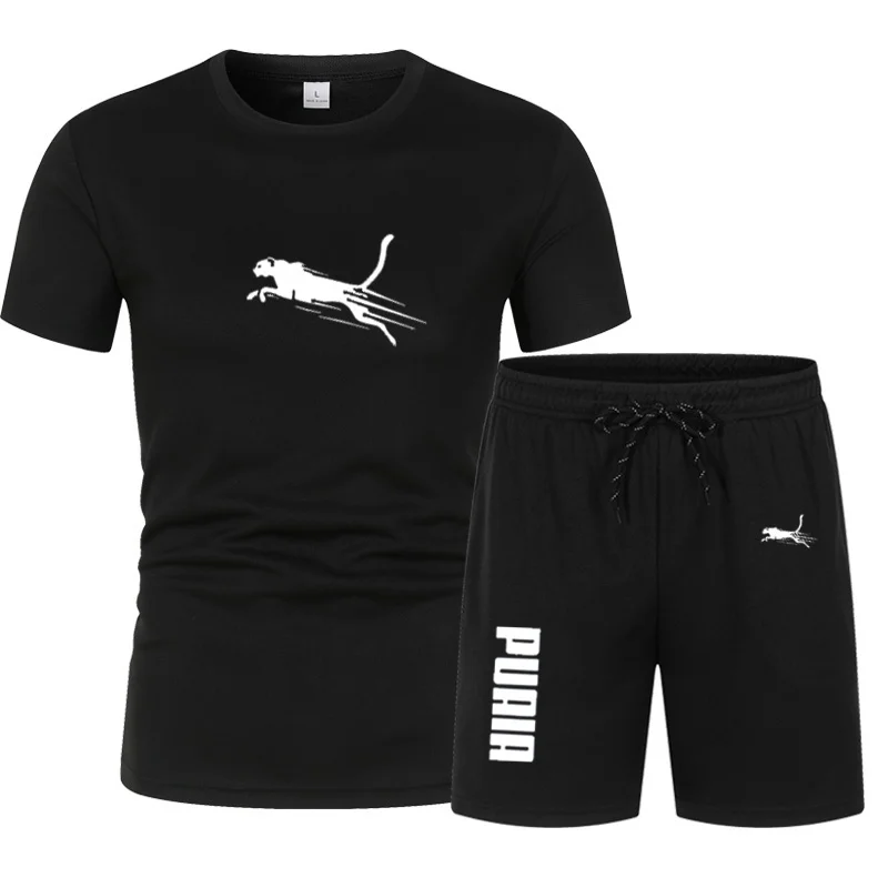

Summer crew-neck sports outfit - Men's two-piece set with drawstring elasticated shorts for casual sports activity