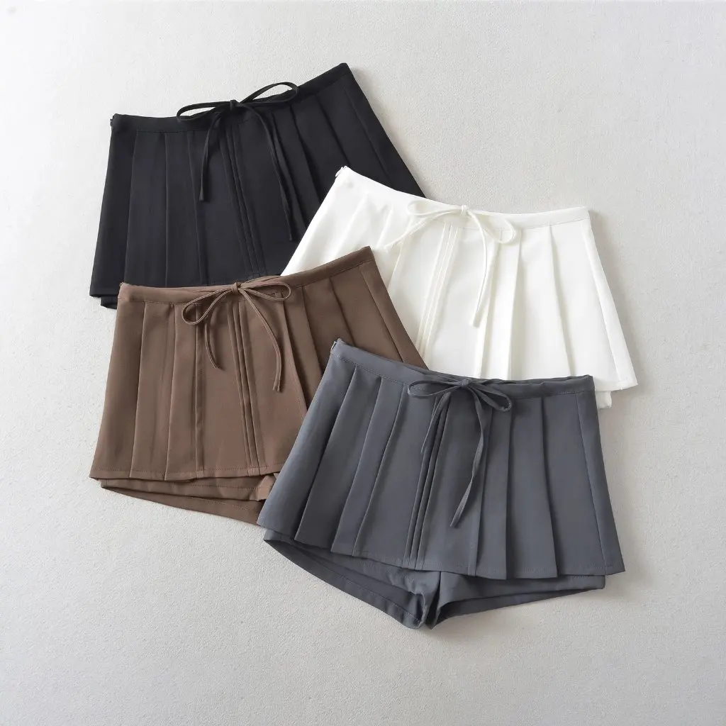 

Women's Sexy Low Waist Lace-Up Pleated A-Line Skirt Anti-Exposure Hot Girl Style Autumn Fashion Half Skirt