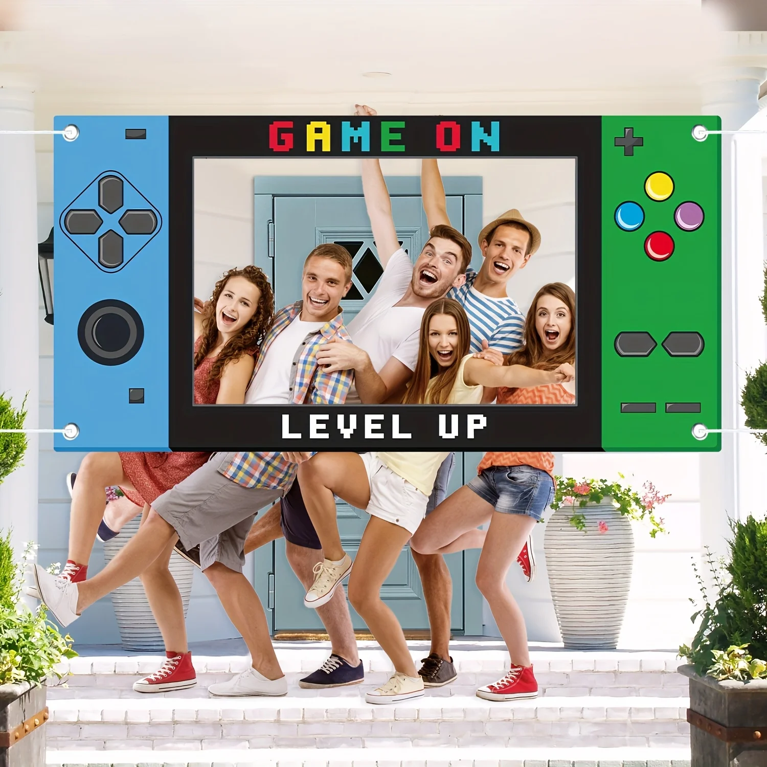 Game On Level Up Fotobox-Rahmen, Gamepad-Themen-Hintergrund für Videospiel-Geburtstagsparty Foto-Requisiten-Dekoration – Detail 2