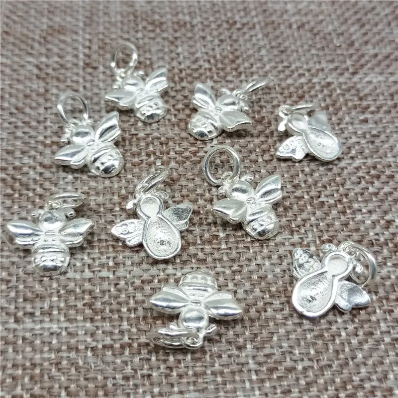 2 Pieces Shiny Honey Bee Charms in 925 Sterling Silver for Necklace Bracelet and Earring Making
