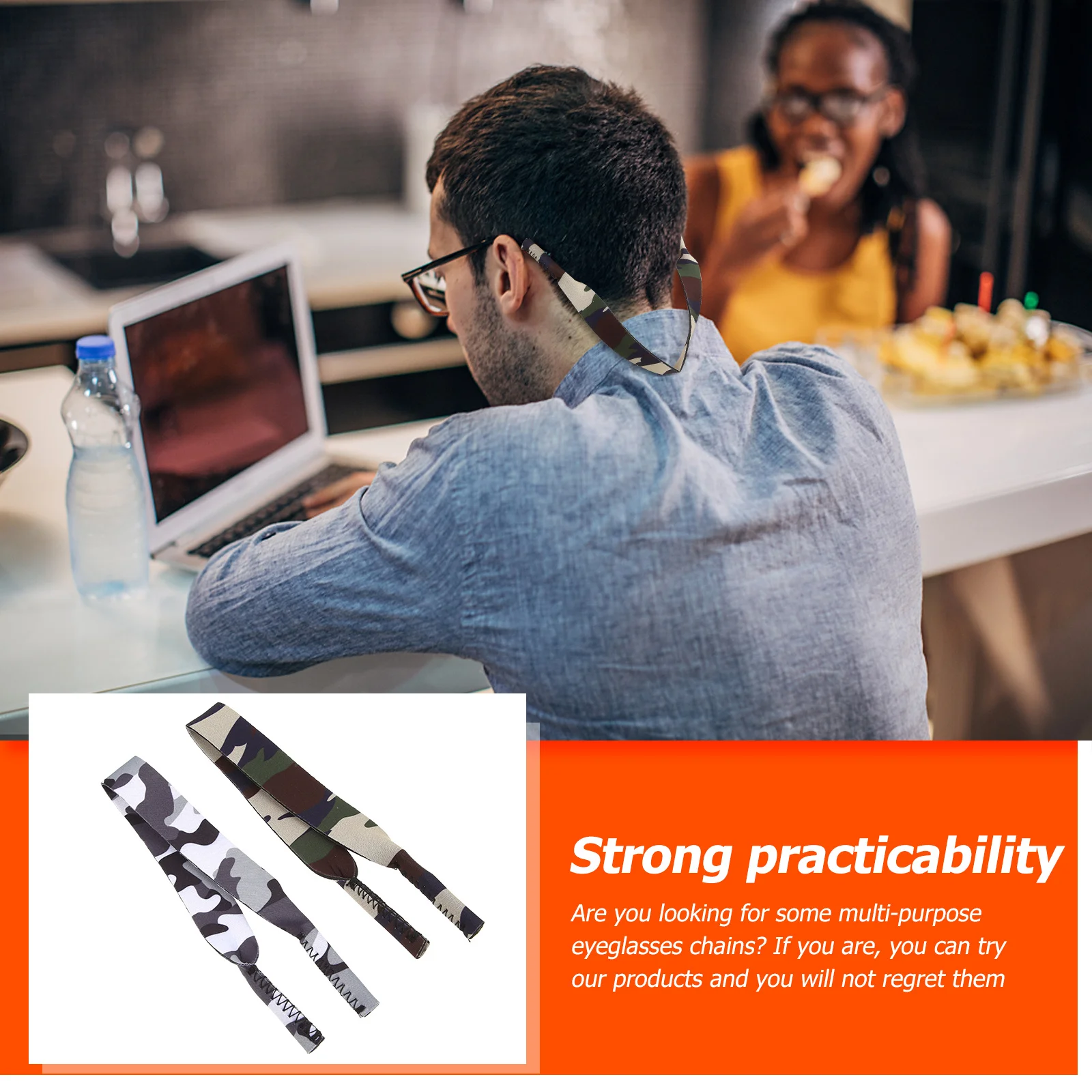 2 Buah Rantai Kacamata Kamuflase Tali Anti Hilang Yang Dapat Disesuaikan untuk Kacamata Hitam Masker Tali Gantung Yang Dapat Digunakan Kembali
