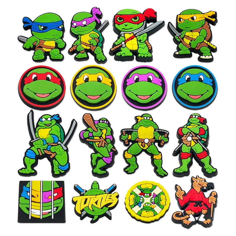 16pcs/set Ninja Turtle Cartoon Shoe Charms Shoe Buckle Decoration Children\'s Favorite Gifts Holiday Gifts Sandals Accessories