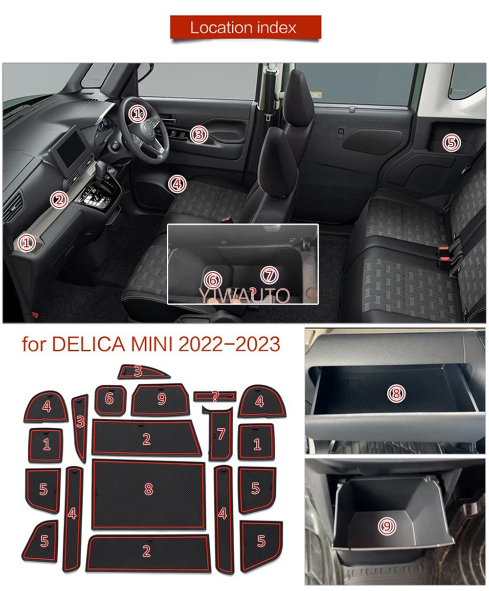 For Suzuki Solio/Mitsubishi Delica 2017~2023 Door Groove Mat Non-slip Car Door Gate Slot Mats Carpets Position Cup Holder Pads