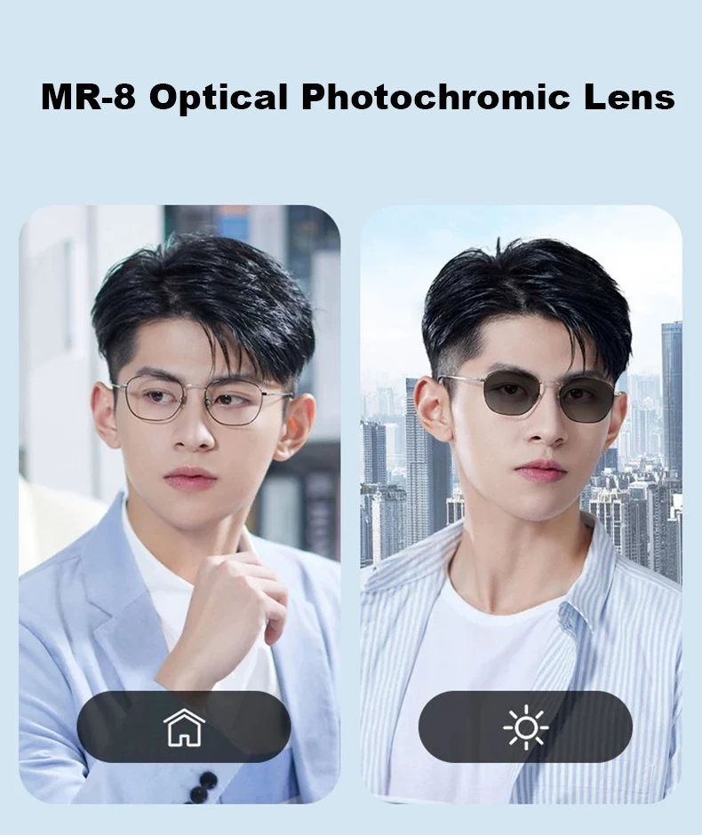 Photochromic Optical Lens MR-8 Super Tough Prescription Lens 1.61 1.67 1.74 Anti-blue Light Aspheric Thin Glasses Frame Lenses