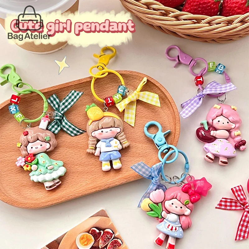 Cute Cartoon Girl Key Chain Pendant Creative Exquisite Resin Car Keychain Backpack Pendant Bag Charm Girlfriend Gift