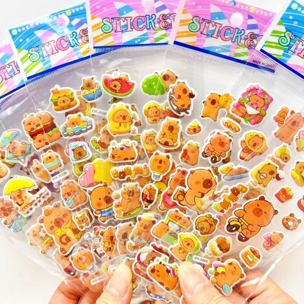 12Sheets Cute Capybara Bubble Stickers Kawaii 3D Three-Dimensional Stickers Anime Cartoon No Repetition Kids DIY Toy Sticker