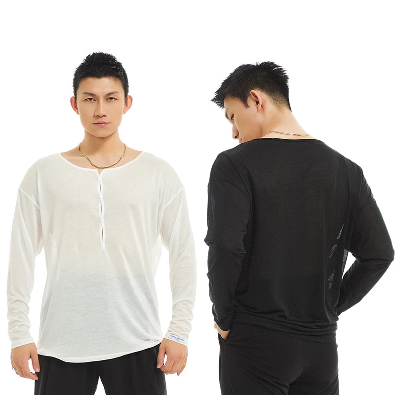 

2025 New Latin Dance Tops For Men Long Sleeved Practice Clothes Adult Male Chacha Rumba Tango Dress Latin Dance Wear DQS19689