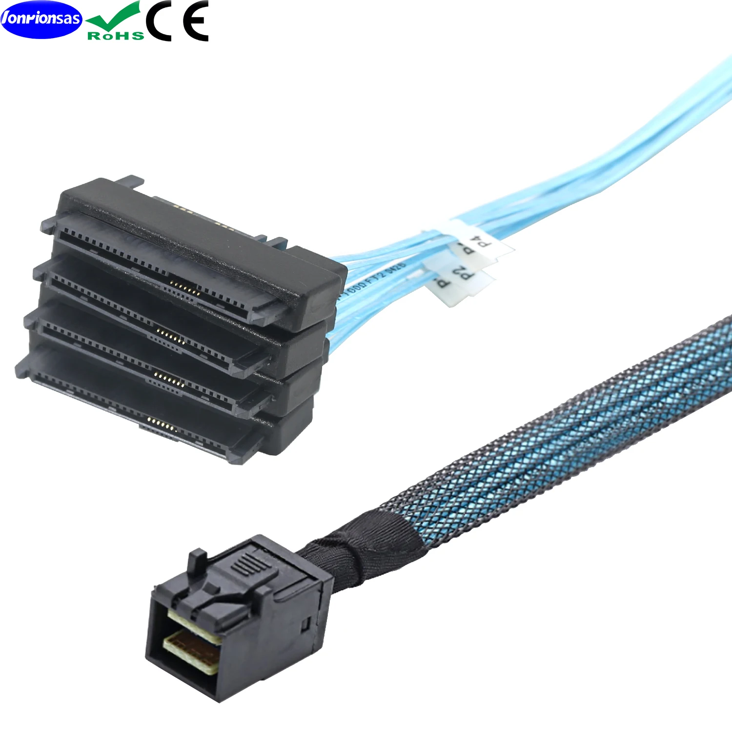 SFF-8643 Internal Mini SAS HD to (4) 29pin SFF-8482 connectors with SATA 15pin Port 2 in 1 Cable