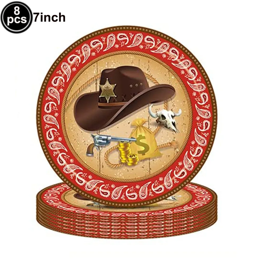 Cowboy Birthday Party Supplies Tableware Paper Plates Paper Cups Napkins Straws Wild West Kids Theme Birthday Cutlery Kit Decor