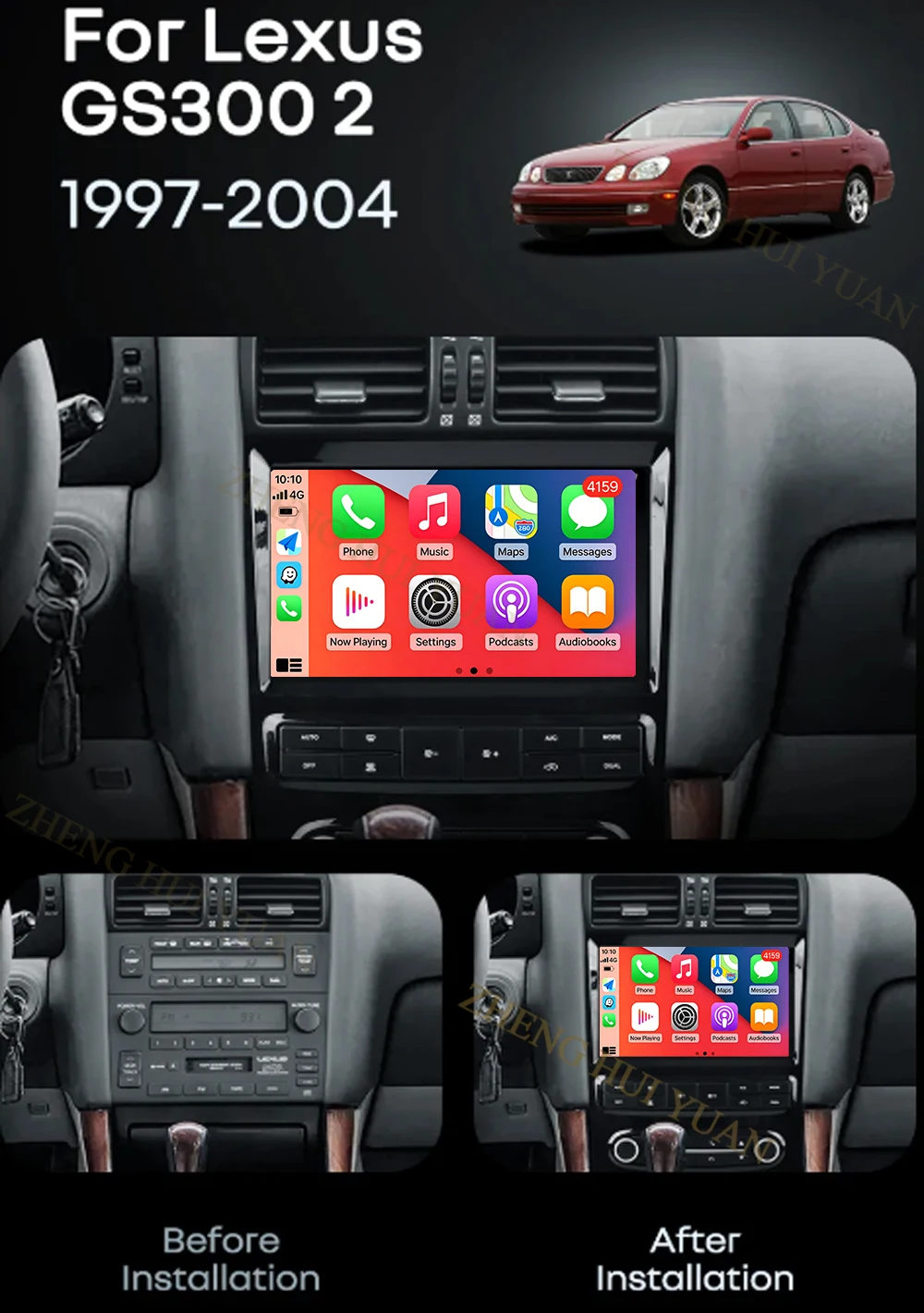 Android 16 Carplay&Auto Car Radio Navigation Multimedia Stereo Player QLED GPS For Lexus GS300 2 S160 1997 - 2004