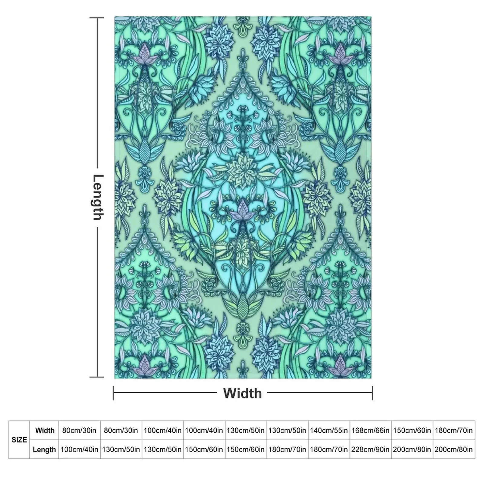 Botanical Moroccan Doodle Pattern in Mint Green, Lilac & Aqua Throw Blanket Summer for sofa blankets and throws Retros Blankets