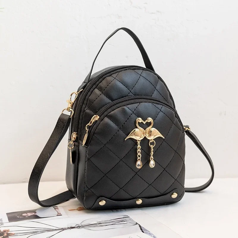 Mini Backpack Crossbody Bag For Teenage Girl Swan Pendant Women Shoulder Phone Purse Korean Style New Trendy Female