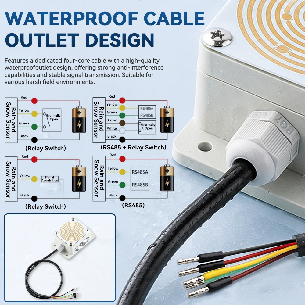 Deszcz i śnieg nadajnik czujnika wyjście IP65 RS485 0-2V 0-5V 0-10V 4-20mA indukcja pogody nagrzewanie przeciwoblodzeniowy — zdjęcie produktu 5