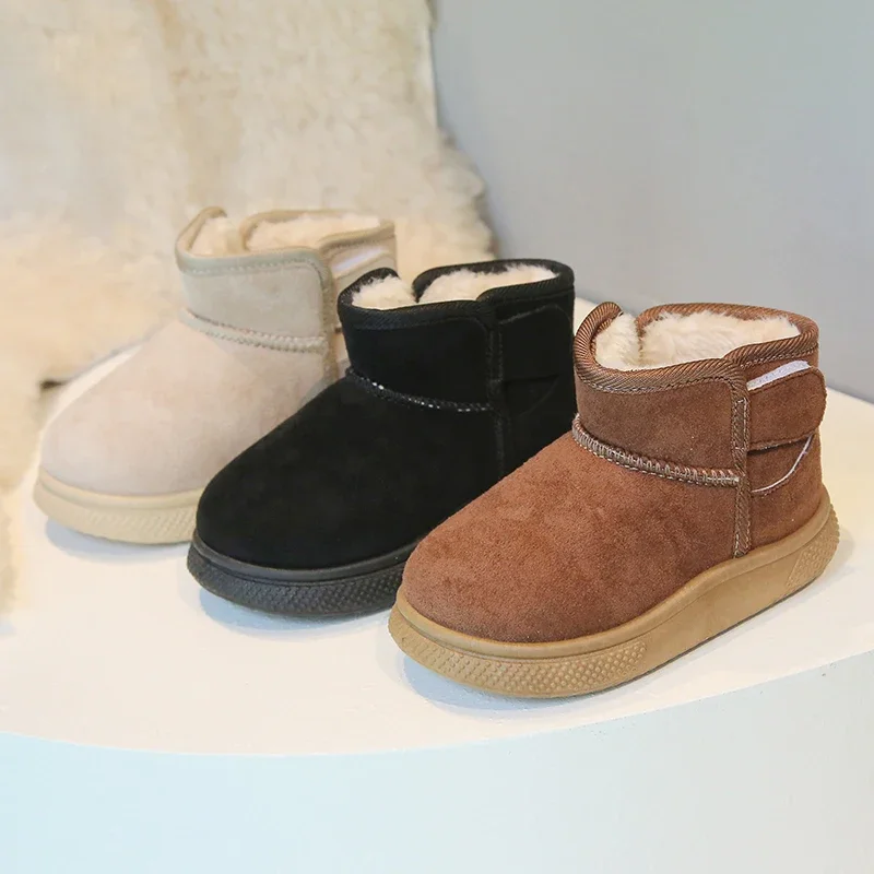 

2025 Winter Baby Kids Snow Boots Warm Boys Short Boots Cute Buckle Design Cotton Shoes Children Ankle Casual Shoes