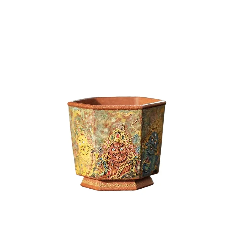 NEW Purple sand teacup tea cup famous teacher master cup hand-painted five-color God of Wealth
