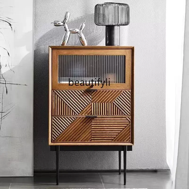 

Modern simple urban chest cabinet household living room against the wall storage solid wood locker