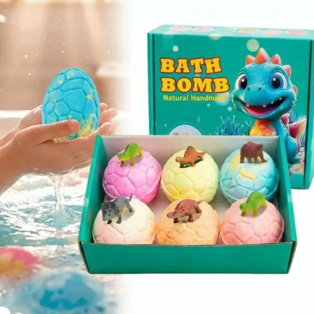 1/6Pcs Natural Organic Dinosaur Egg Bath Bombs Essential Oil Scented with Surprise Dinosaur Bath Bombs Fizzy Bubble Bath