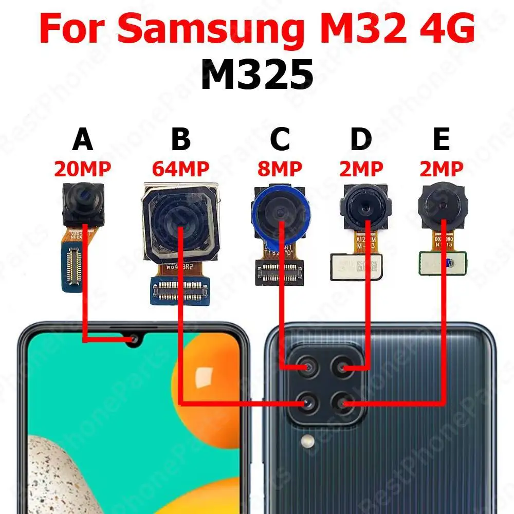 Rückseitige Frontkamera für Samsung Galaxy M32 4G M325 Rückseitige Frontkamera Selfie-Rückkamera-Modul Handy-Ersatzteile