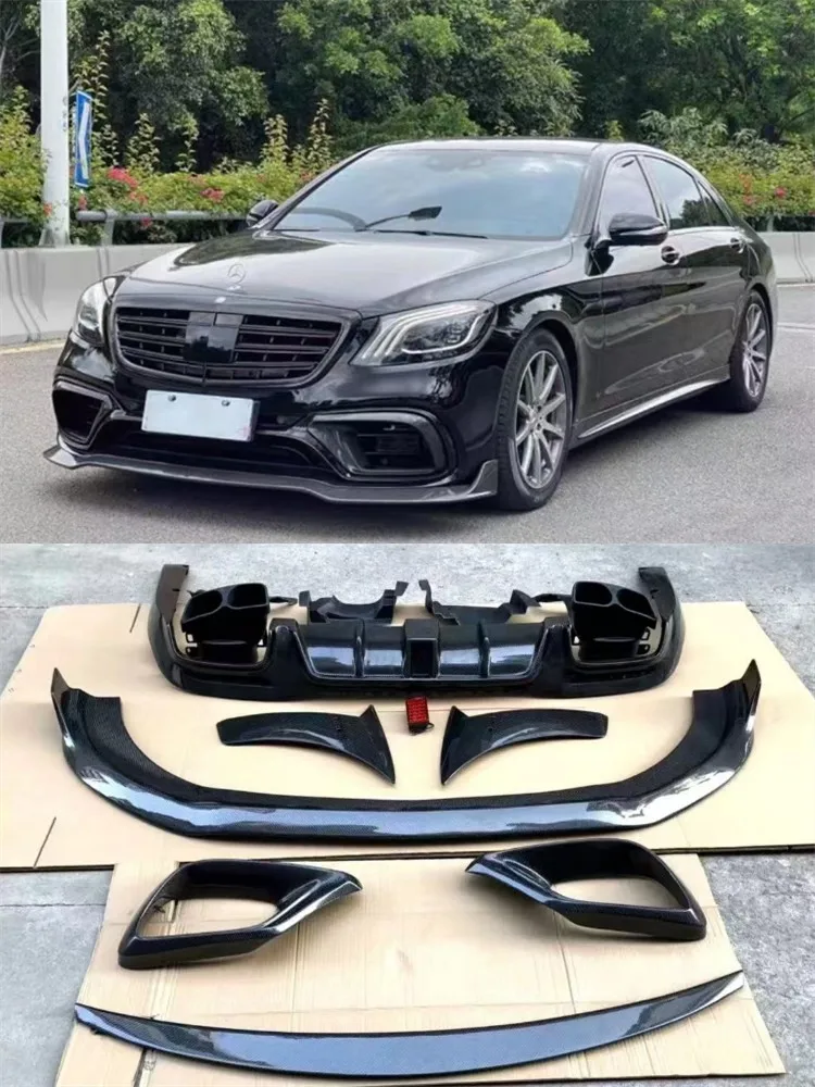 Per Mercedes Benz W222 S63 S65 ReaI Paraurti In Fibra di Carbonio Labbro Anteriore Diffusore Posteriore Ala di Coda Coltello A Vento Disegnato Spot Spoiler Kit