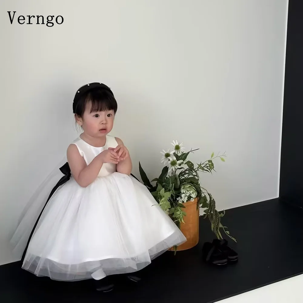 

Платье Verngo Princess из атласа цвета слоновой кости для девочек, с цветочным узором, круглым вырезом, без рукавов, с бантом, бальное платье, элегантное детское платье для дня рождения, на заказ