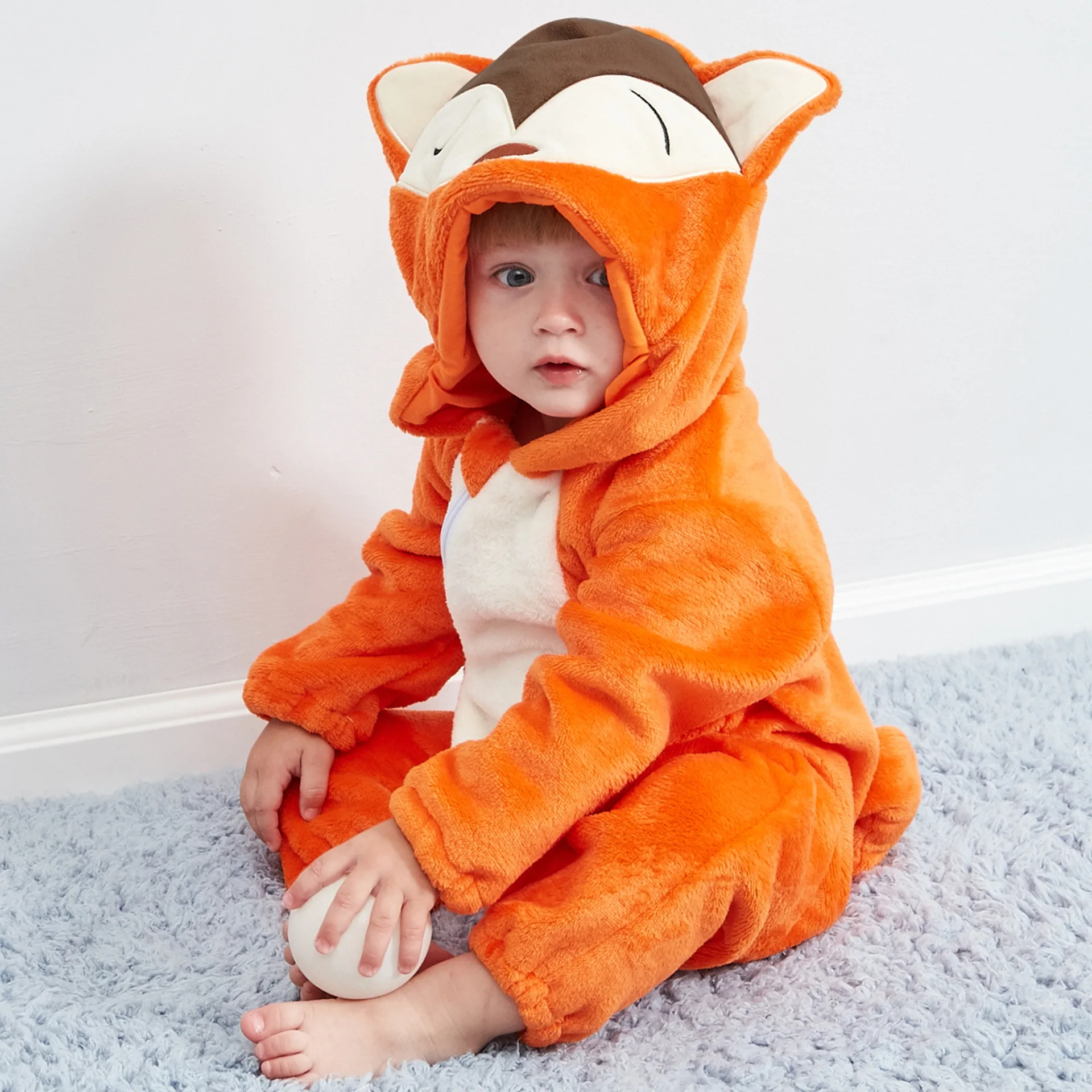 Kids Baby Jumpsuits Animal Fox Cosplay Growings Costume Toddler Winter Flannel Jumpsuits Holloween Party Cosplay