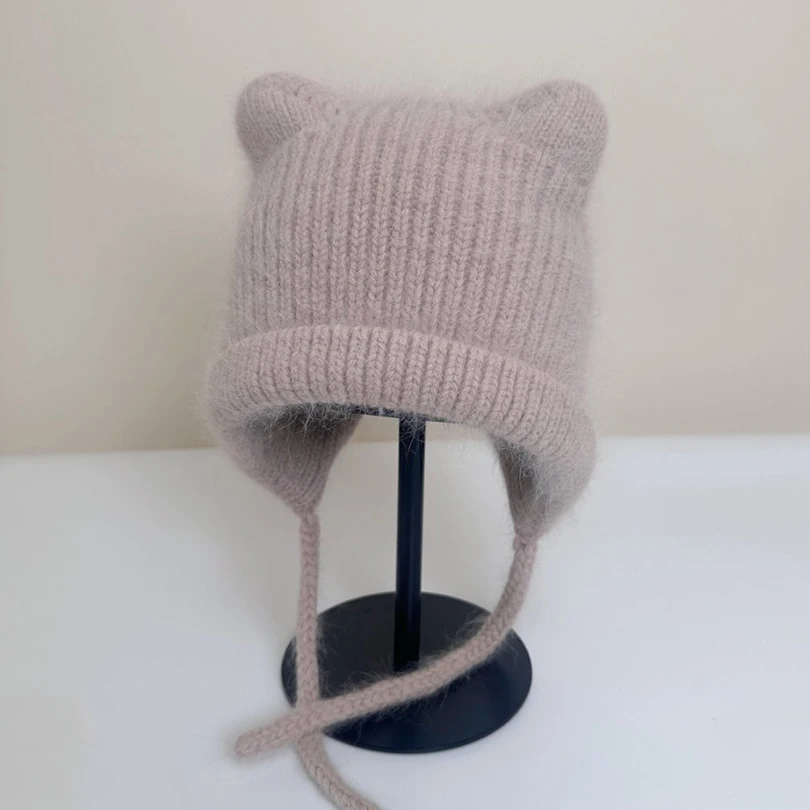 Hat Earflap Women Winter Angora Knit Beanie Design Warm Accessory For Cold Weather Autumn Outdoor Skiing Holiday