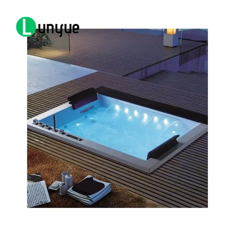 Luxury Acrylic for Two with LED Lights Glass Windows 23 Sprinklers 5 Year Warranty Spa Tub for Bathroom