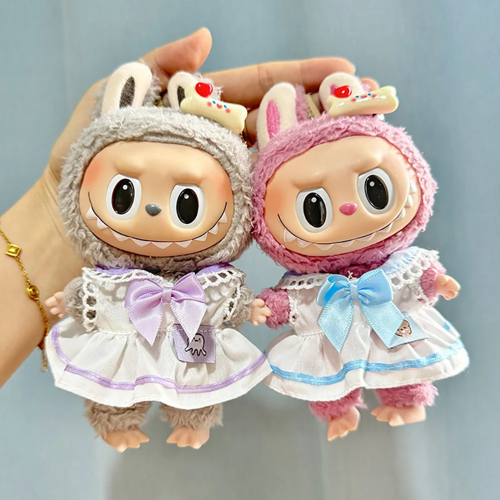 17 cm Mini Pluche Poppenkleding Outfit Accessoires Voor Labubu Idol Poppen trui rok Kleding Cadeau