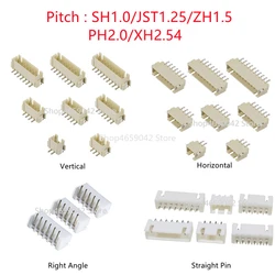 10PCS SH/JST/ZH/PH/XH Pitch 1.0MM 1.25MM 2.0MM 2.54MM Male Pin Header Socket Dip/Right Angle SMD 2/3/4/5/6/7/8/9/10/12 Pins