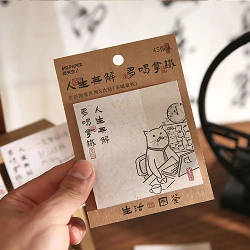 Hand-Drawn Cat Sticky Notes Diary Tearing Self-adhesive N Times Sticky Portable Write Smoothly Scrapbook Office