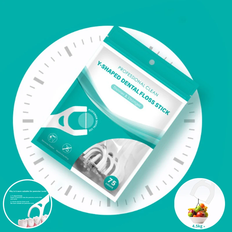 [WHB]75 Pick Thorough Cleaning Easy Reach Floss Picks Easy To Reach Both Back Teeth And Front Teeth Tail Attached Extra Pick