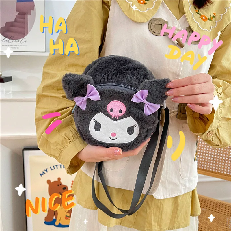 Bolsa de peluche de Anime Sanrio Kuromi para niña y niño, bolso cruzado con diseño japonés My Melody, accesorios de Cinnamoroll, rosa, Kirby