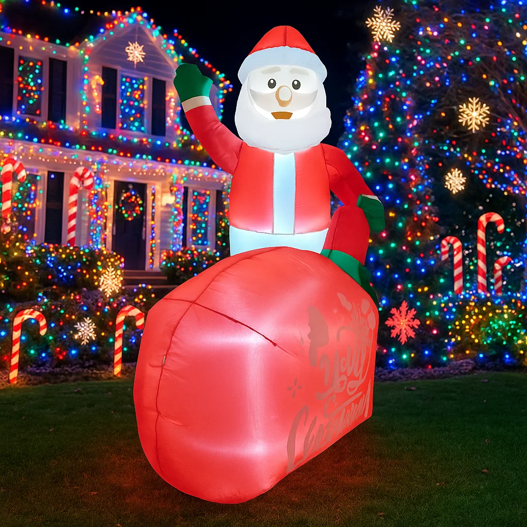 1,8 м/5,9 фута надувной Санта-Клаус с подарочным пакетом, светодиодные украшения для дома, игрушки, двор, рождественский декор, уличное праздничное освещение, декор