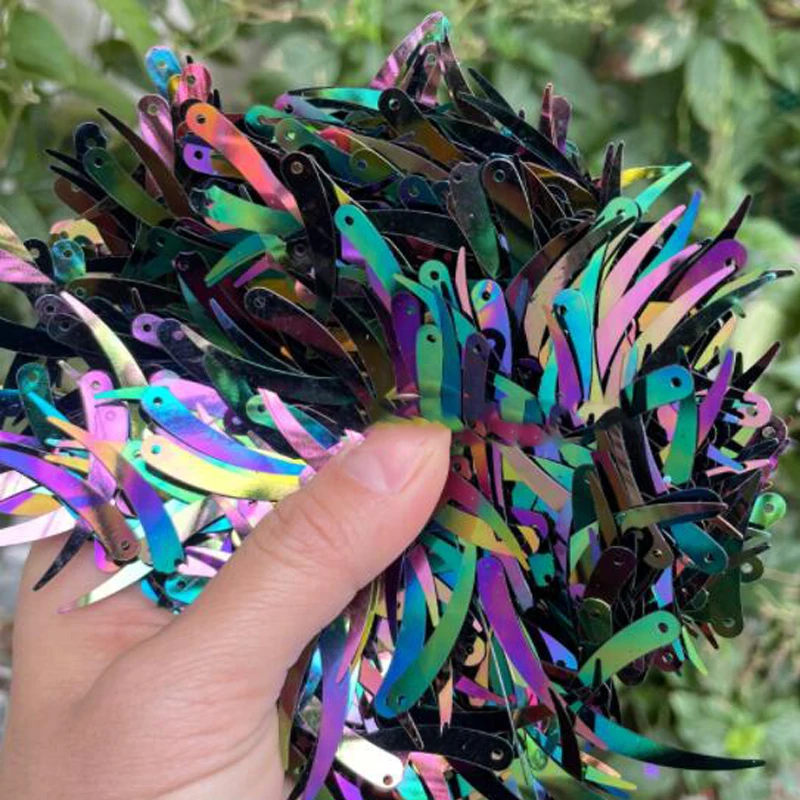 

5x32 мм DIY ювелирные изделия ручное шитье аксессуары для платья материалы блестки с одним отверстием иллюзорный цвет переливающиеся цвета слоновой кости форма серпа блестки