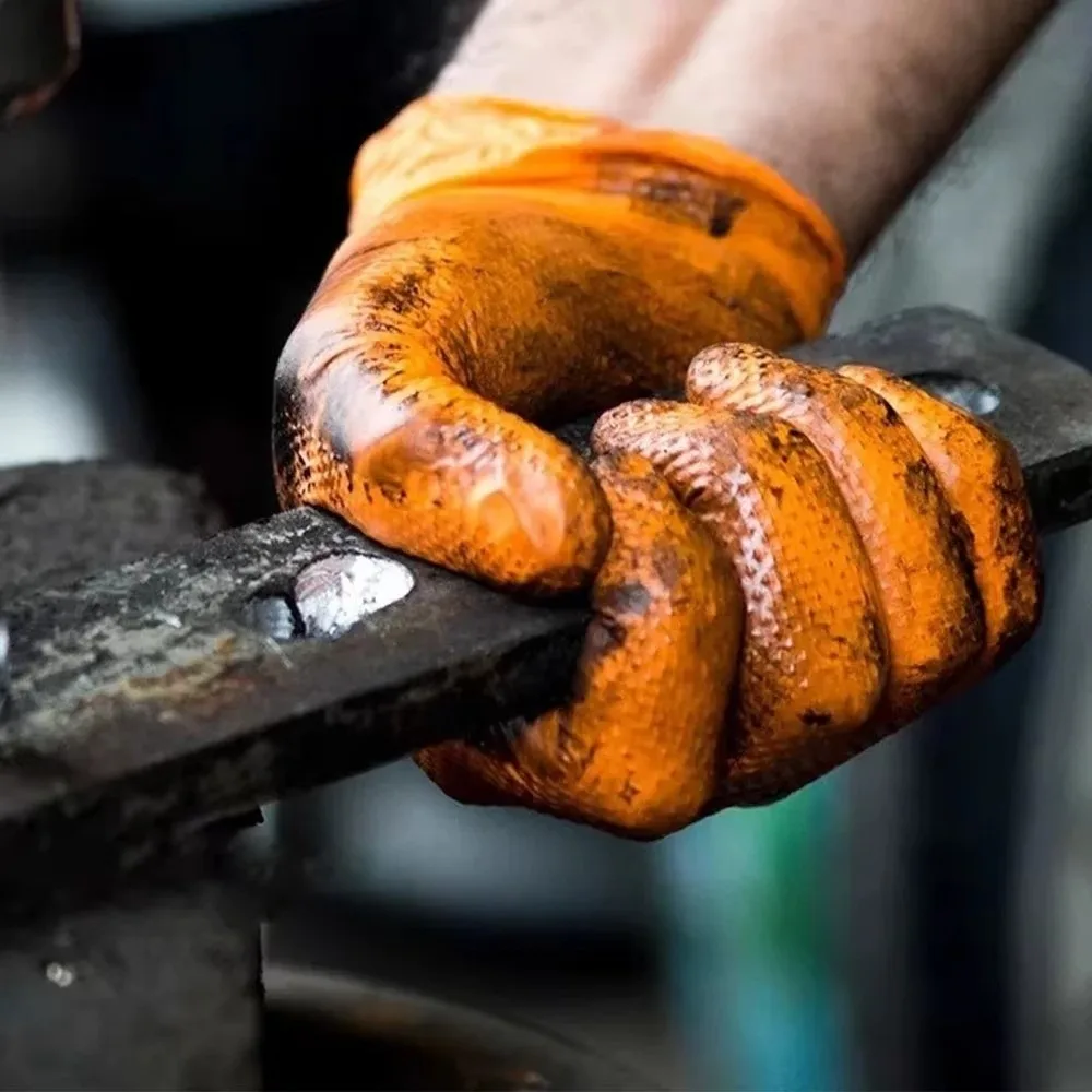 10pcs Heavy Duty Nitrile Gloves with Diamond Textured Orange Black Safety Gloves Antiskid Wear-Resistant Disposable Gloves