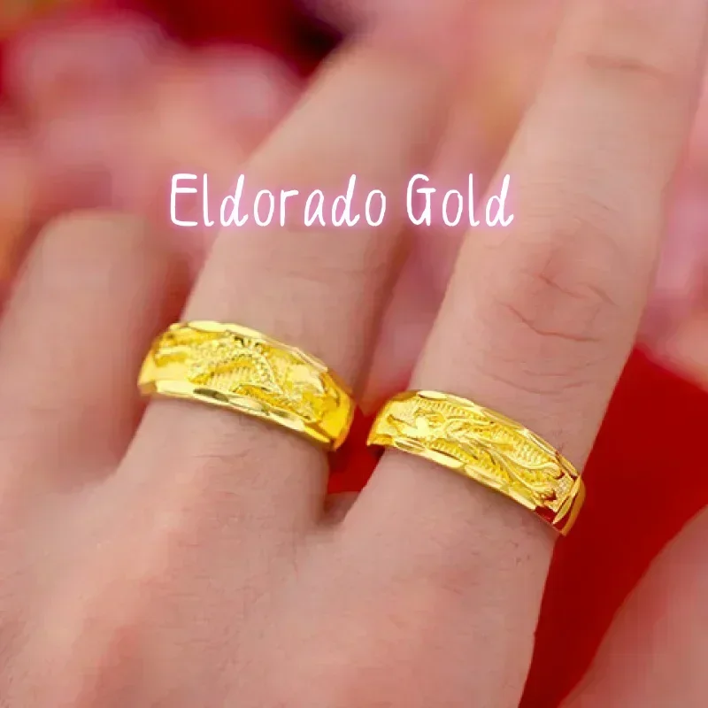 

Eldorado Gold Pure 999 real gold ring full of stars 24K couple models for men and women about 5 grams dragon and phoenix agate