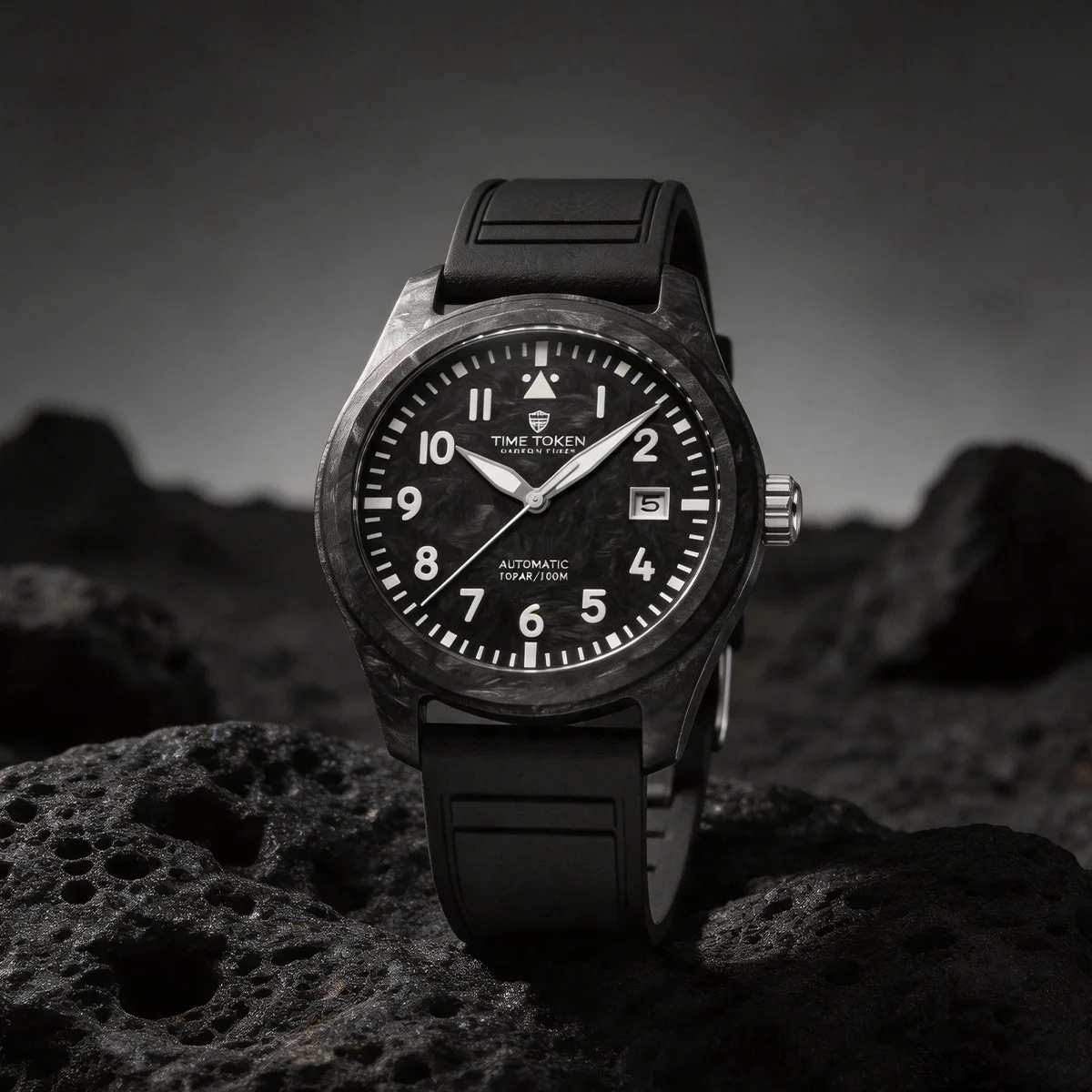 Time Token Carbon Fiber Automatic Watch for Men 100M Waterproof Military Field Watch Luminous Date Mechanical Wristwatch T537