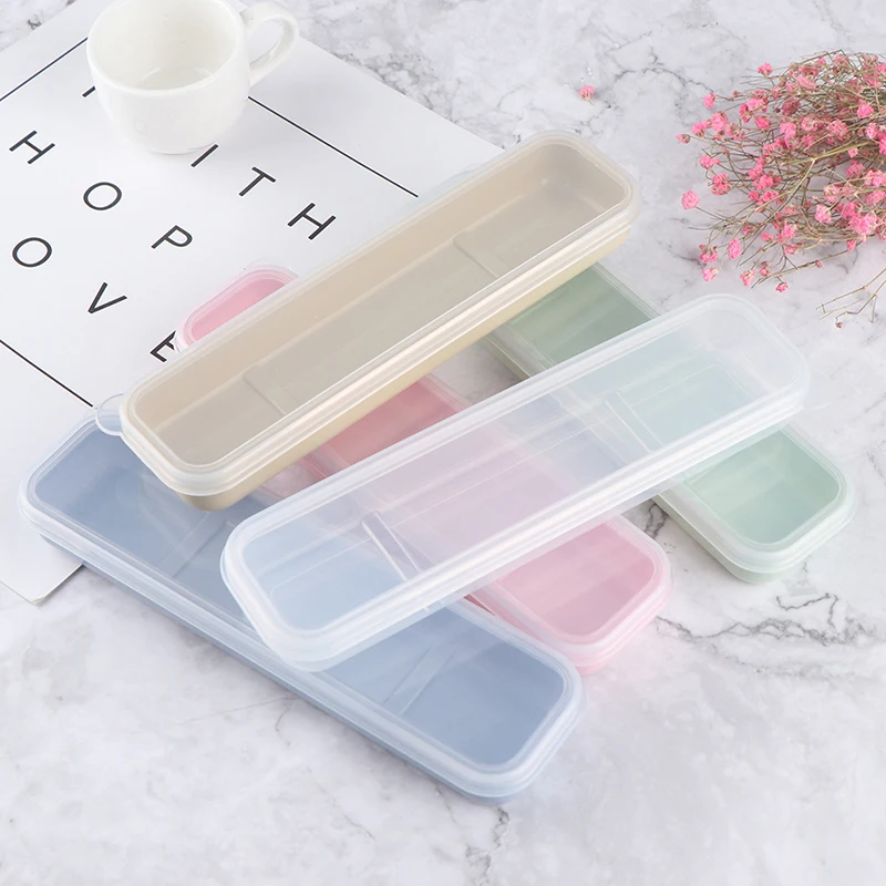 Travel Outdoor Reusable Wheat Straw Tableware Box School Home Slot Design Practical Cutlery Transparent Cover About 21*5.4*2.7cm