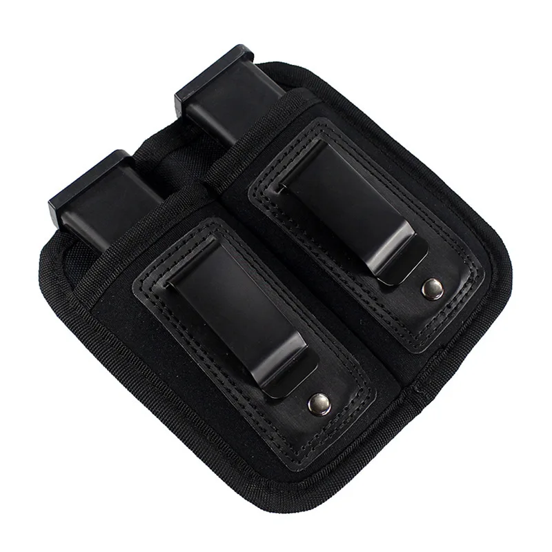 Outdoor bullet bag with double clips made of diving material, 9mm concealed double double-stack magazine holder