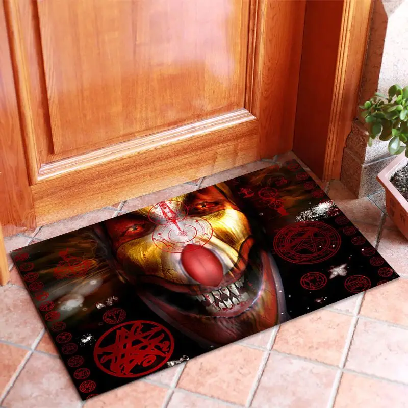 VIKAMA Horror Clown Doormat Water Resistant Anti Slip Alfombra For Front Door Entrance Halloween Horror Party Home Decor