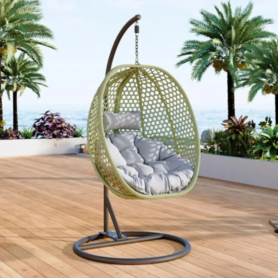 

Egg Swing Chair Outdoor with Stand, Hanging Egg Rattan Basket Chair with Cushion and Pillow, Lounge Chair, Foldable Basket and